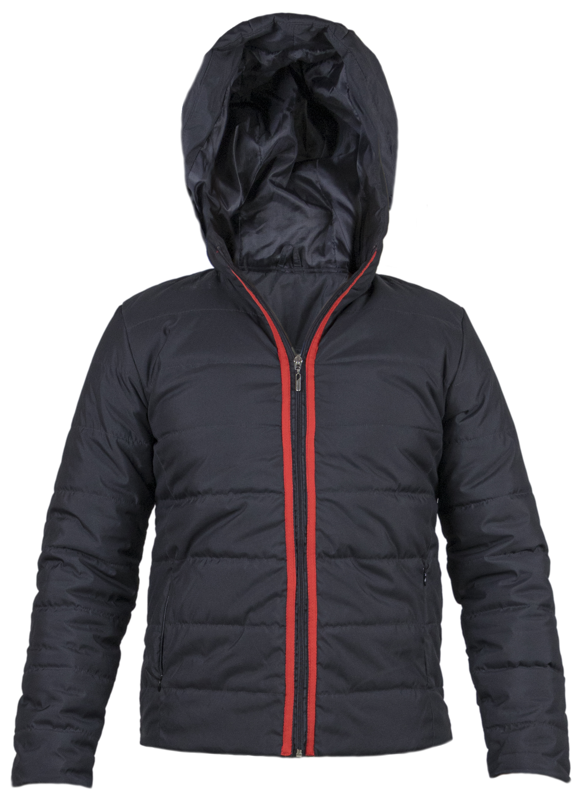 Chaqueta acolchada negra con cremallera roja (variante)