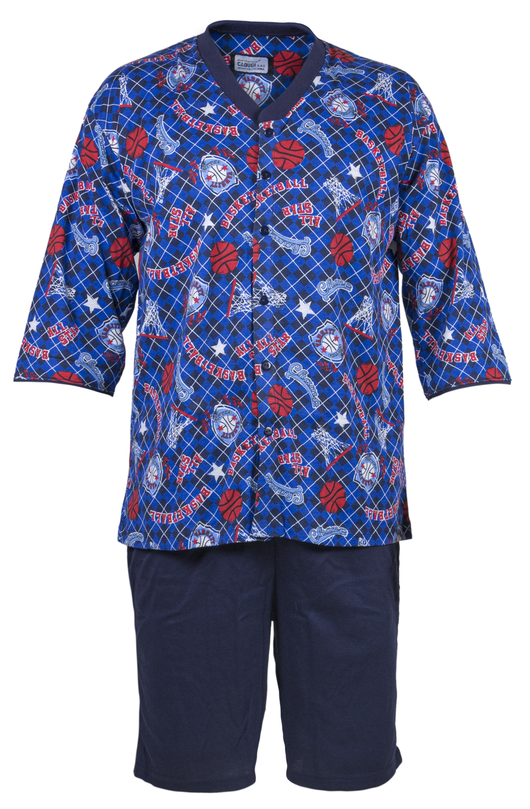 Camiseta de pijama estampada azul y roja (variante)